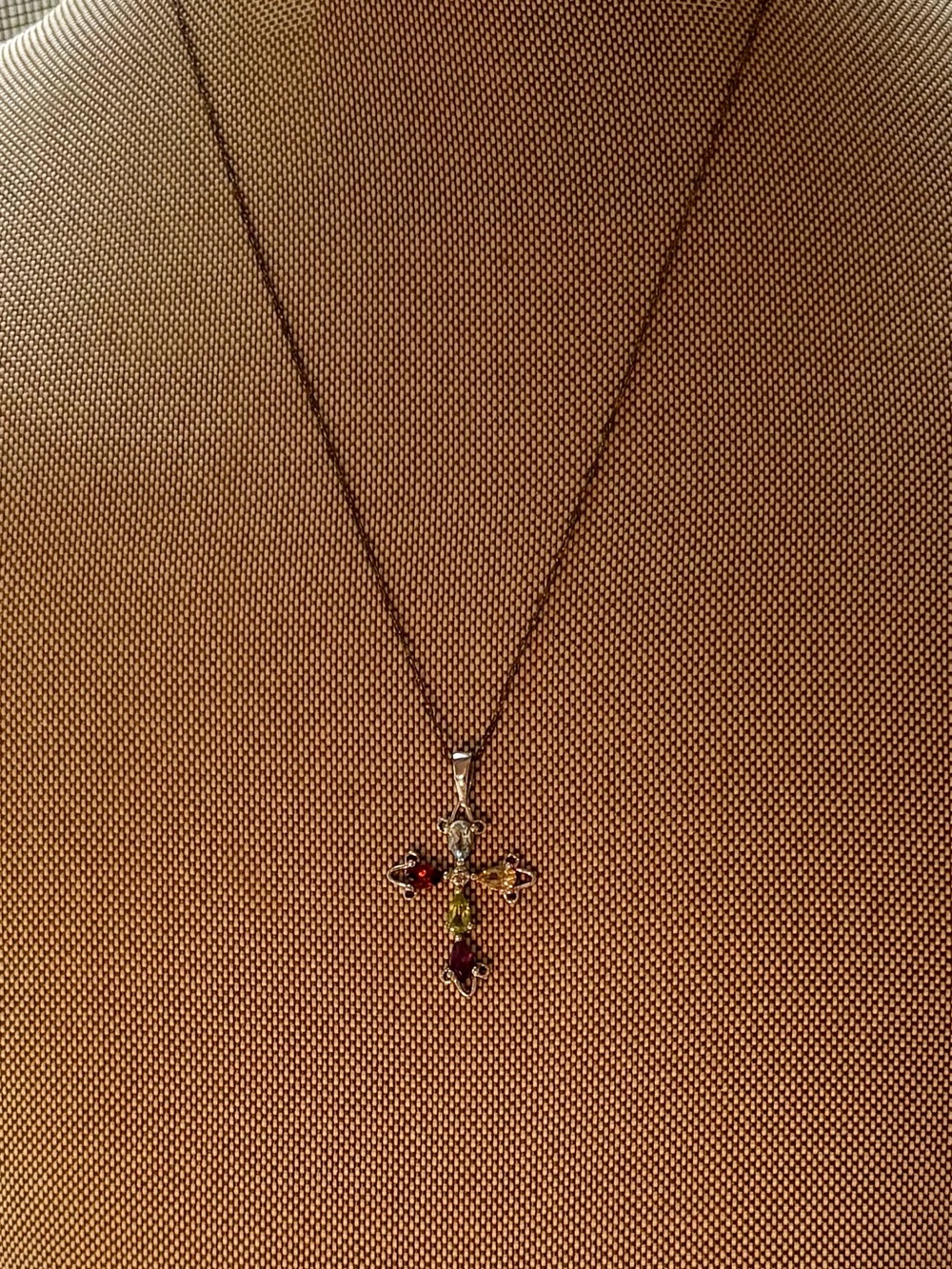 Vintage Ross Simons RSE Silver Multi Gem Cross Pendant Two Tone 14K GF Chain - Picture 7 of 9